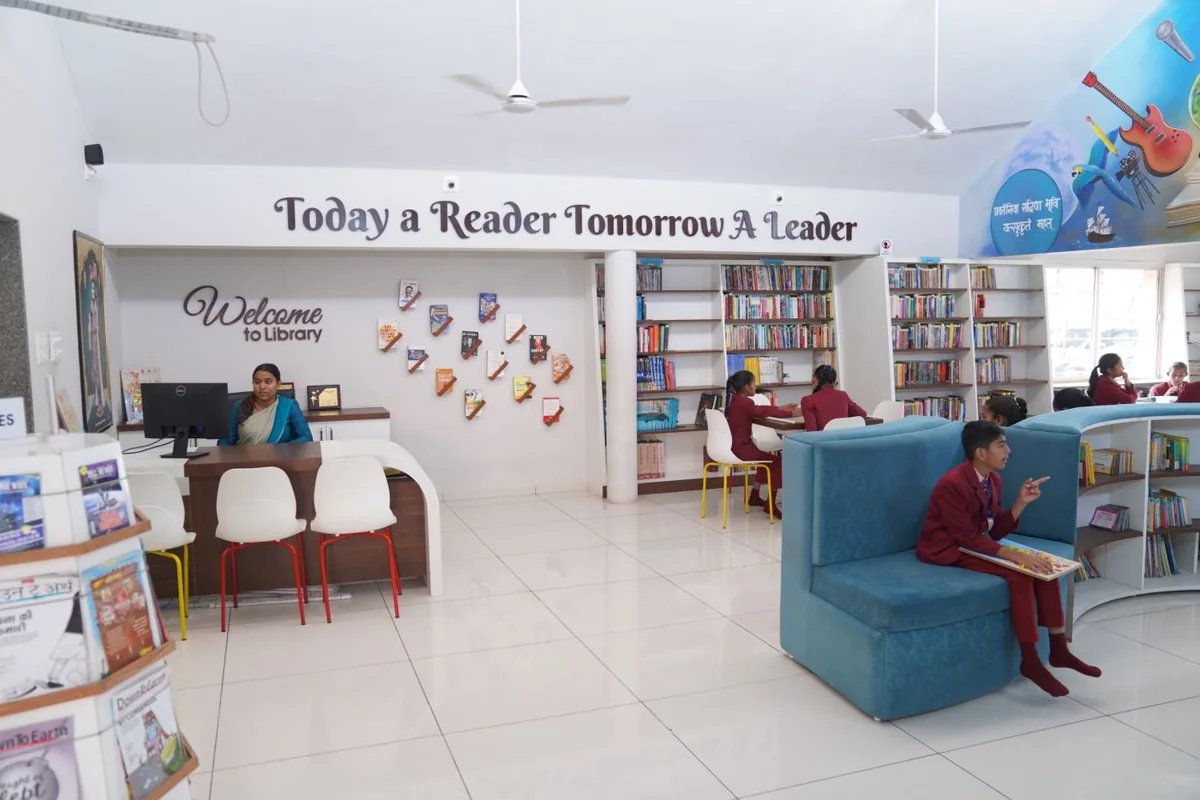 Students using a library in Gujarat, India